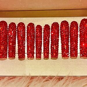 Press on Nails Brilliant, red crystal custom handmade acrylic/gel nails